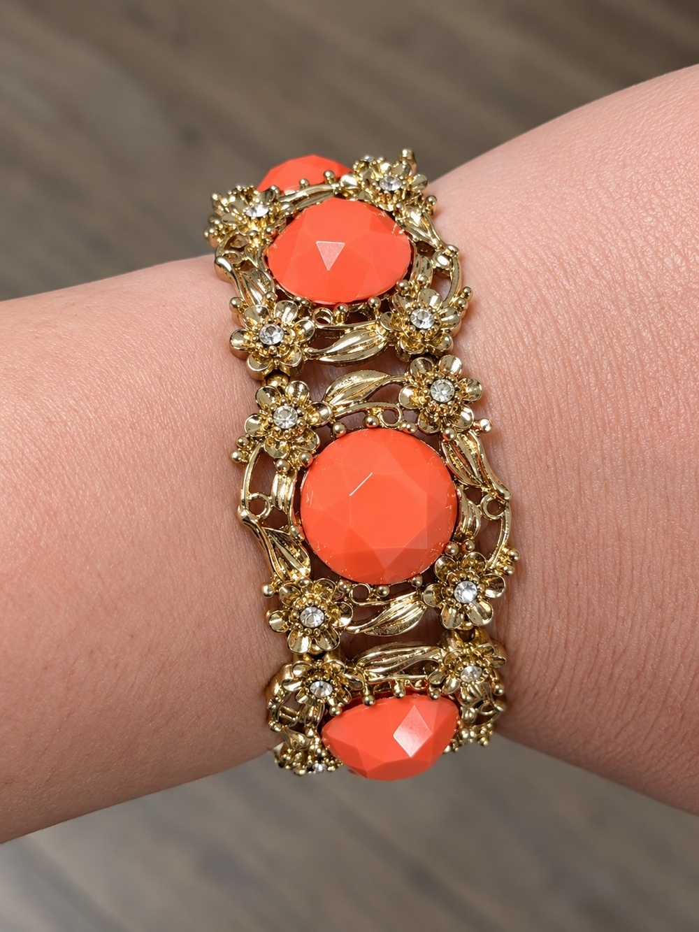 Vintage Gold-Tone Coral Statement Bracelet